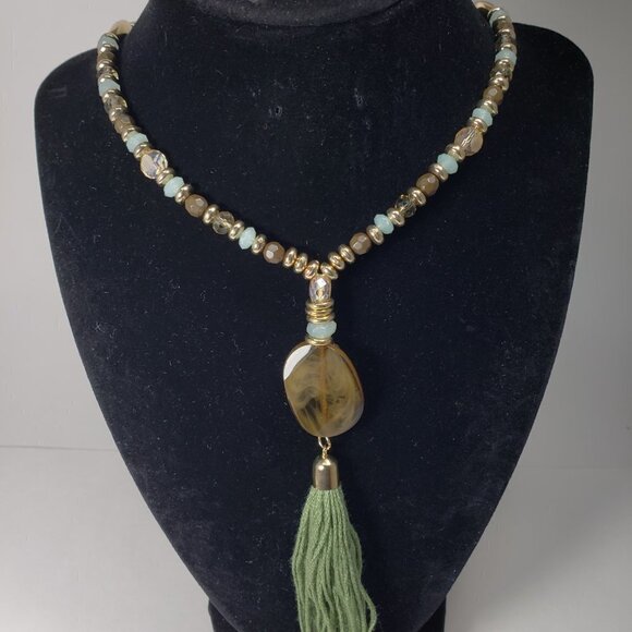 AVENUE Gold-tone Colorful Beads Tassel Necklace with Matching Earrings - 50+3.5" - Picture 5 of 11